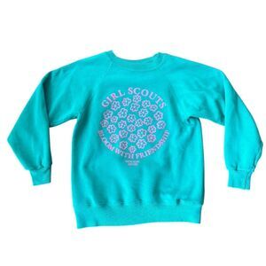 Vintage Girl Scouts Crewneck Sweatshirt Bloom With Friends Teal Green Small